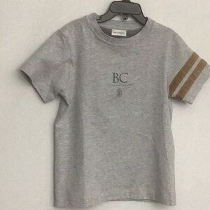 NWT Brunello Cucinelli $170 Boy Tee S Sleeve Shirt Sz 6 Gray w/Tan Corduroy Trim